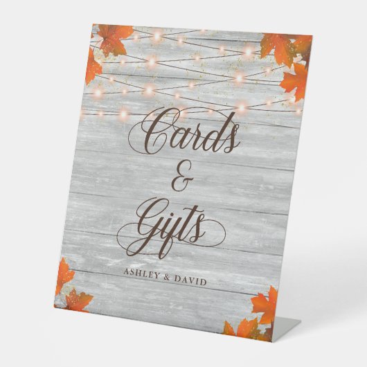 ウッド素朴紅葉&ライトカード&ギフト 台座サイン (正面)