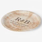 ウッド素朴結婚のカスタムモノグラム名 ペーパープレート (アングル)