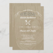 ウッド素朴結婚のリハーサルディナーBBQパーティー 招待状 (正面/裏面)