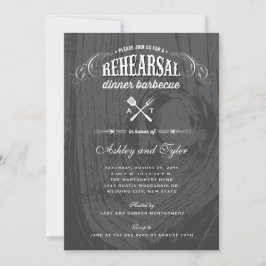 ウッド素朴結婚のリハーサルディナーBBQパーティー 招待状