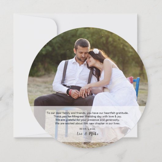 ウッド素朴結婚の感謝の写真メカスタムッセージ サンキューカード (裏面)