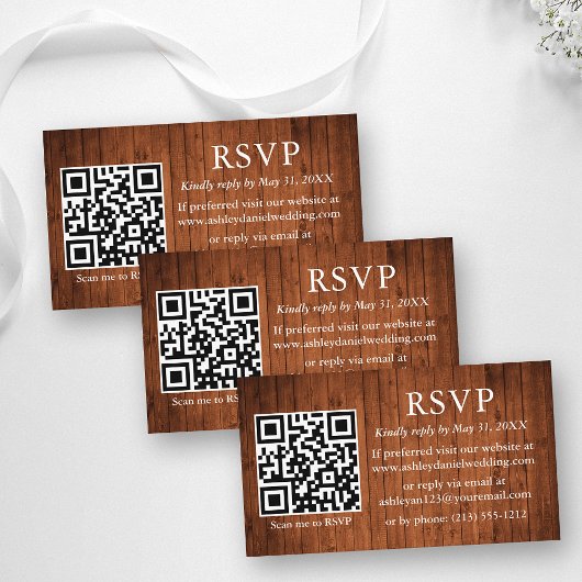 ウッド素朴結婚のQR RSVP エンクロージャーカード