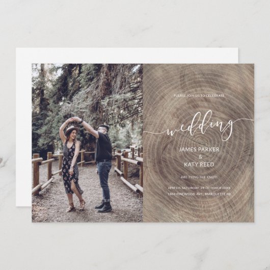 ウッド素朴結婚式招待状フォトカード 招待状 (正面/裏面)