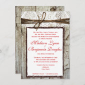 ウッド素朴結婚式招待状レッドレタリング 招待状 (正面/裏面)