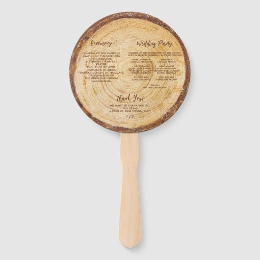 ウッド素朴結婚式 プログラム茶色の手書き入力 ハンドファン (裏面)