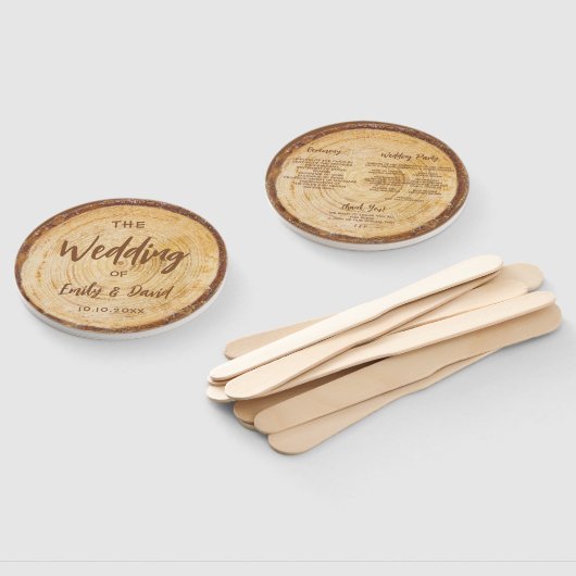 ウッド素朴結婚式 プログラム茶色の手書き入力 ハンドファン (組立なし)