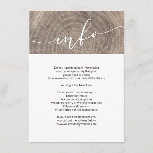 ウッド素朴結婚情報カード エンクロージャーカード (正面)