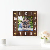 ウッド素朴結婚記念日の引用文写真 スクエア壁時計 (ホーム)