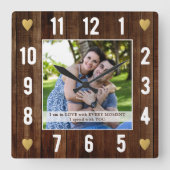 ウッド素朴結婚記念日の引用文写真 スクエア壁時計 (正面)