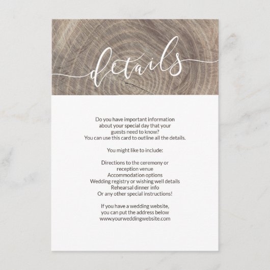 ウッド素朴結婚詳細カード エンクロージャーカード (正面)