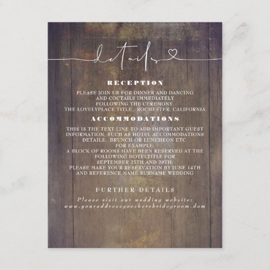 ウッド素朴結婚詳細 エンクロージャーカード (正面)