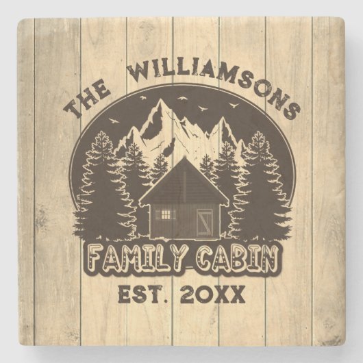 ウッド素朴自然ファミリーキャビンブラウンネーム懇親会 ストーンコースター (正面)