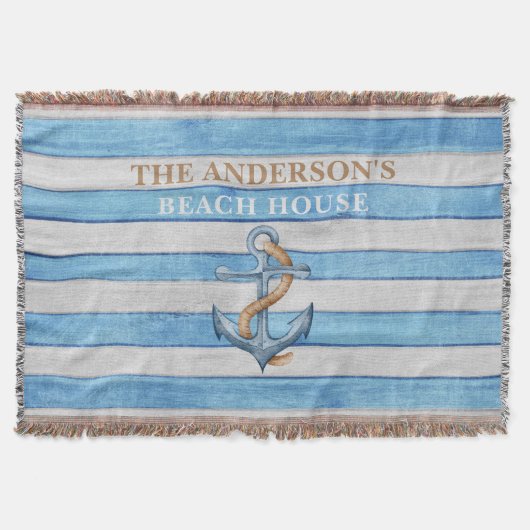 ウッド素朴航海のストライプビーチハウス スローブランケット (正面)
