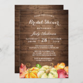 ウッド素朴葉パンプキン秋ブライダルシャワー 招待状 (正面/裏面)