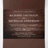 ウッド素朴薄紫ピンクローズメイソンジャールレース結婚ズ 三つ折り招待状 (内部中)