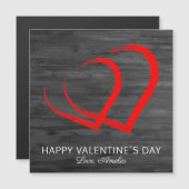ウッド素朴赤いハートハッピーバレンタインデーカード (正面/裏面)