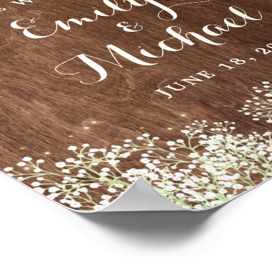 ウッド素朴赤ちゃんの息の結婚ウェルカムサイン ポスター (角)