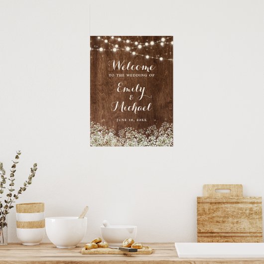 ウッド素朴赤ちゃんの息の結婚ウェルカムサイン ポスター (キッチン)