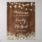 ウッド素朴赤ちゃんの息の結婚ウェルカムサイン ポスター (正面)
