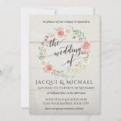 ウッド素朴赤面アイボリーバラリーフリースズ結婚 招待状 (正面)