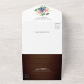 ウッド素朴赤面ピンクネイビーブルーフローラズ結婚 オールインワン招待状 (外側)