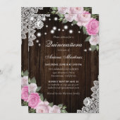 ウッド素朴赤面ピンクフローラキンセアニラ 招待状 (正面/裏面)