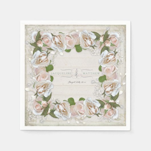 ウッド素朴赤面ピンクワイルドバラフローラアートリース スタンダードカクテルナプキン (正面)