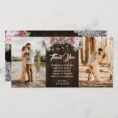 ウッド素朴赤面ピンク結婚フローラの2枚の写真 サンキューカード (正面/裏面)