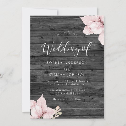ウッド素朴赤面フラワーズ結婚式招待状 招待状 (正面)