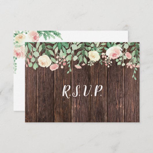 ウッド素朴赤面フローラビュッフェウェディングRSVP 招待状 (正面/裏面)