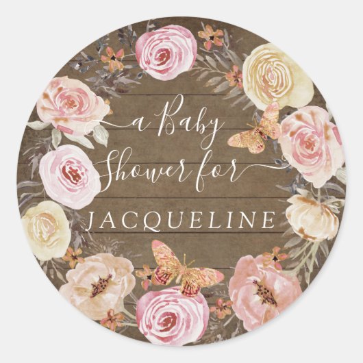 ウッド素朴赤面フローラリースw蝶 ラウンドシール (正面)