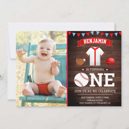 ウッド素朴野球初の誕生日パーティーの写真 招待状 (正面)