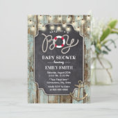 ウッド素朴金ゴールドいかり航海のボーイベビーシャワー 招待状 (スタンド正面)