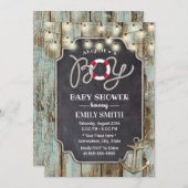 ウッド素朴金ゴールドいかり航海のボーイベビーシャワー 招待状 (正面/裏面)