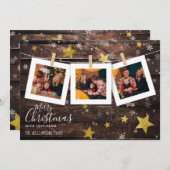 ウッド素朴金ゴールドスター&スノー | クリスマスフォト シーズンカード (正面/裏面)