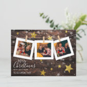ウッド素朴金ゴールドスター&スノー | クリスマスフォト シーズンカード (スタンド正面)