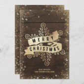ウッド素朴金ゴールドスノーフレークメリークリスマスホリデー シーズンカード (正面/裏面)