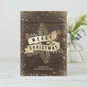 ウッド素朴金ゴールドスノーフレークメリークリスマスホリデー シーズンカード (スタンド正面)