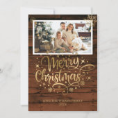 ウッド素朴金ゴールドメリークリスマスフォトカード (正面)