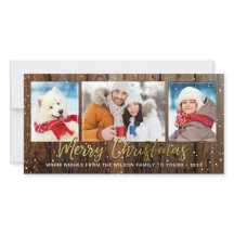 ウッド素朴金ゴールドメリークリスマスフォトカード