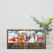 ウッド素朴金ゴールドメリークリスマスフォトカード シーズンカード (スタンド正面)