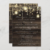 ウッド素朴金ゴールドライト誕生日ブライダルシャワー 招待状 (正面/裏面)