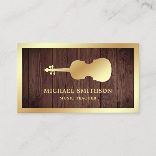 ウッド素朴金ゴールドヴァイオリン先生ヴァイオリン 名刺 (正面)