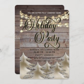 ウッド素朴金ゴールド企業のホリデーパーティー 招待状 (正面/裏面)