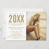 ウッド素朴金ゴールド卒業パーティー（写真あり） 招待状 (正面)