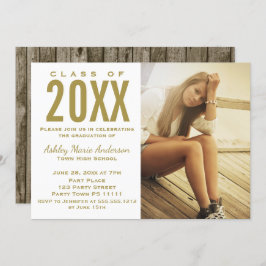 ウッド素朴金ゴールド卒業パーティー（写真あり） 招待状