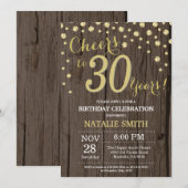 ウッド素朴金ゴールド30th誕生日ダイヤモンド 招待状 (正面/裏面)