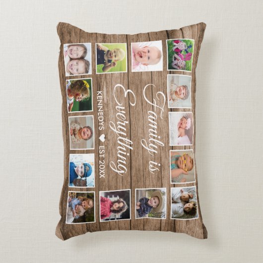 ウッド素朴14フォトコラージュファミリー引用文 アクセントクッション (正面(垂直))
