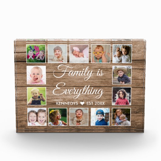 ウッド素朴14写真コラージファミリーネーム引用文 フォトブロック (正面)