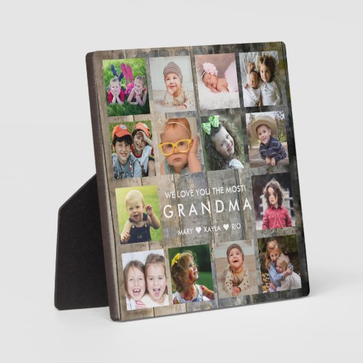 ウッド素朴14写真コラージュ私たちはおばあちゃんを愛している フォトプラーク (正面)